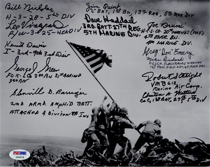 Lot of (4) World War II Iwo Jima Signed Photographs (11 Signatures) (PSA/DNA)